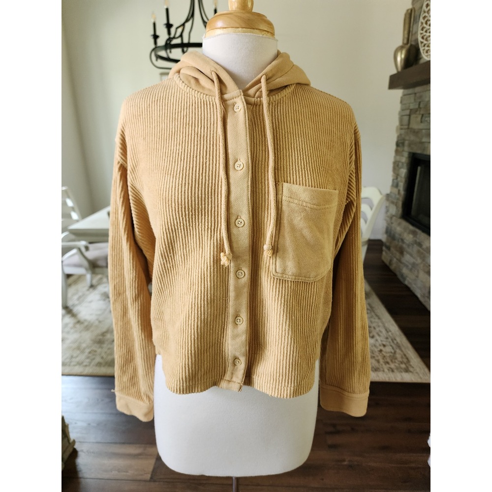 American Eagle Ribbed Button Down Hoodie Jacket Mustard‎ Yellow Women XS